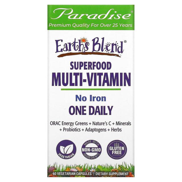 Paradise Herbs, Earth's Blend, One Daily Superfood Multi-vitaminico, No Iron, 60 Capsule Vegetariane on Productcaster.