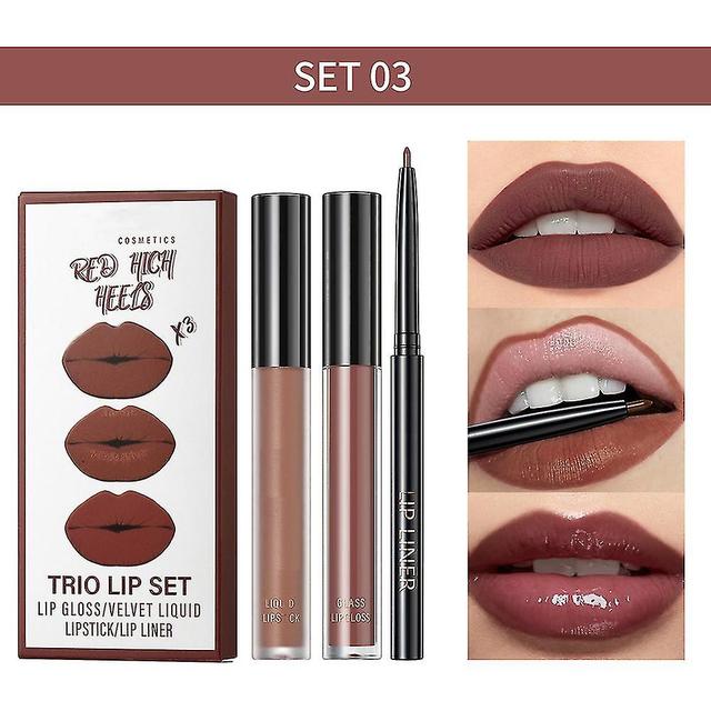 Scacv Lip Glaze Lip Liner Set Antihaft-Becher Kein Ausbleichen Lipgloss Pflegend Feuchtigkeitsspendendes Lippen-Make-up 3 on Productcaster.