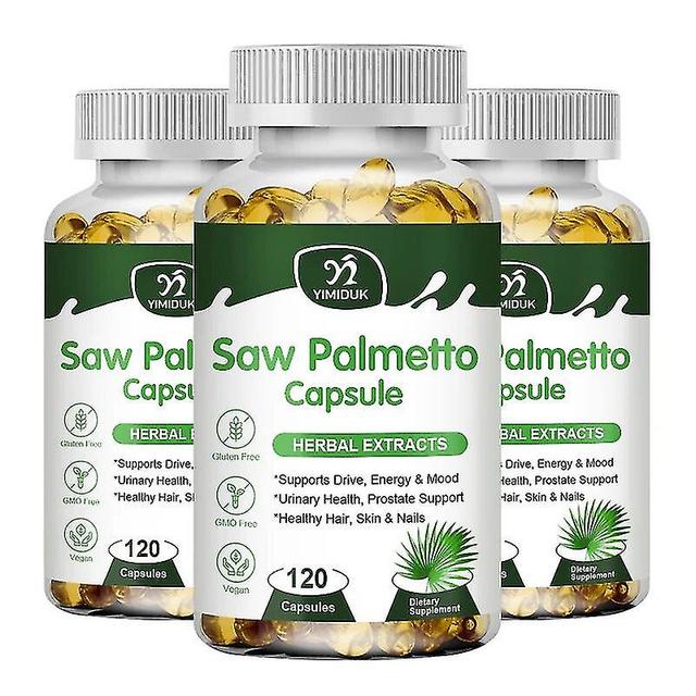 Saw Palmetto Extract Capsule Prostate Health Reproductive System Care Supplement Urethral Health Hair Growth Capsules 3 Bottles 120 pcs on Productcaster.