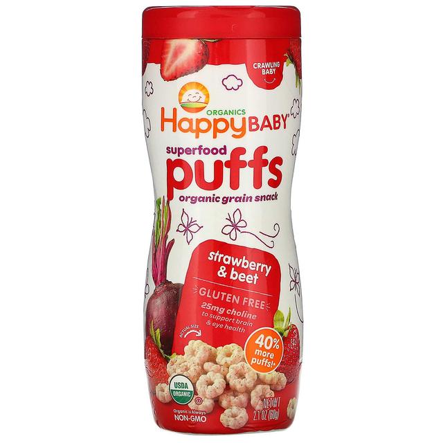 Happy Family Organics, Superfood Puffs, Organic Grain Snack, Strawberry & Beet, 2.1 oz (60 g) on Productcaster.