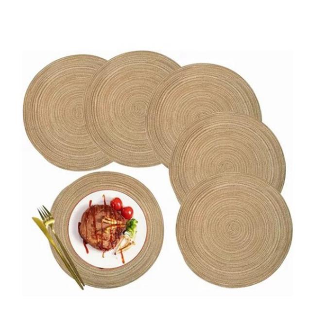 6pcs Round Placemats Slip Proof Prevent Scalding Insulation Decorative Woven Table Mats for Home Cafe Khaki 11.8in on Productcaster.