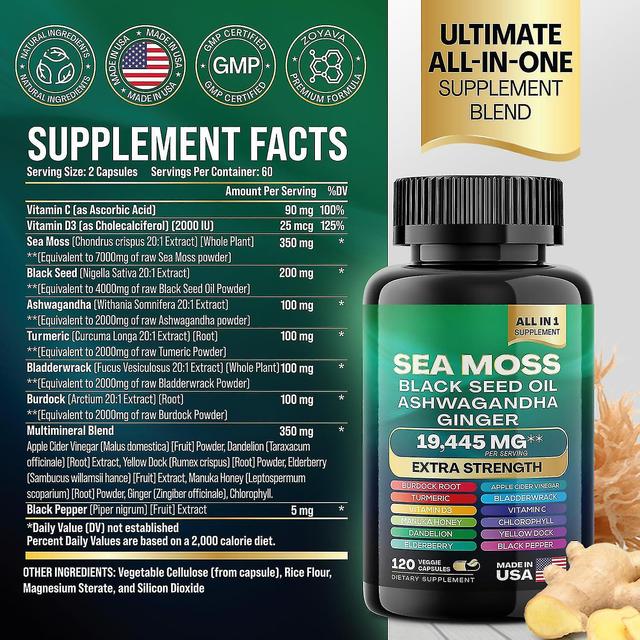 Sea Moss Capsules, All In 1 Supplement Sea Moss Capsules, Wildcrafted Sea Moss Pills With Black Seed Oil, Burdock Root And Bladderwrack Supplement ... on Productcaster.