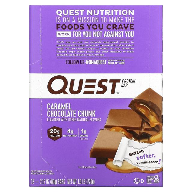 Quest Nutrition, Barretta proteica, Pezzo di cioccolato al caramello, 12 barrette, 2,12 oz (60 g) ciascuna on Productcaster.