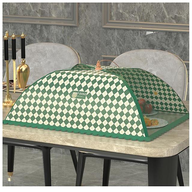 Portable Umbrella-style Food Cover Collapsible Mesh Screen Food Umbrella-tent Anti-fly Table Meal Covers Dark Green Plaid Rectangular 50x70cm on Productcaster.