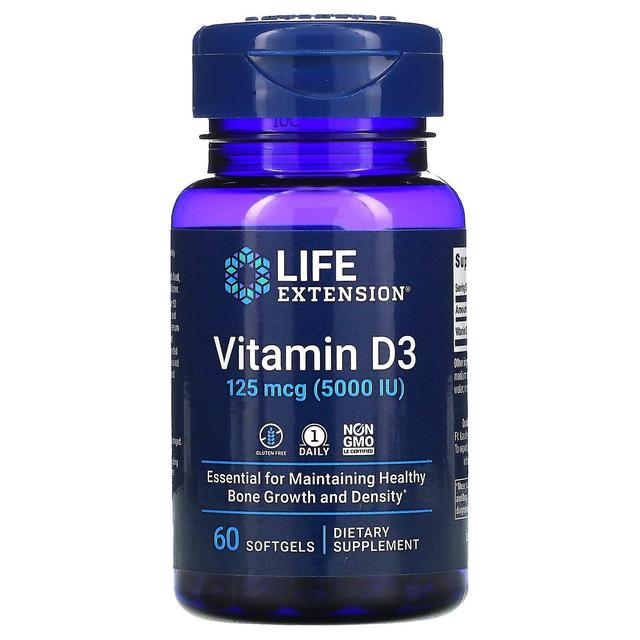 Life Extension Livsförlängning, Vitamin D3, 125 mcg (5,000 IE), 60 Softgels on Productcaster.