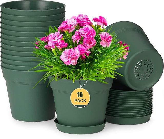 Hgbd-homenote Pots For Plants, 15 Pack 6 Inch Plastic Planters With Multiple Drainage Holes And Trays - Plant Pots For All Home Garden Flowers Succule on Productcaster.