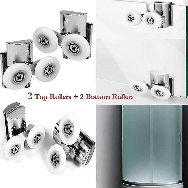 4pcs Shower Door Wheels 23mm Shower Door Rollers Heavy Duty Zinc Alloy Dual Wheel For Both Flat Slid on Productcaster.