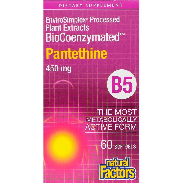 Natural Factors Naturlige faktorer, Biocoenzymeret, B5, Pantethine, 450 mg, 60 Softgels on Productcaster.