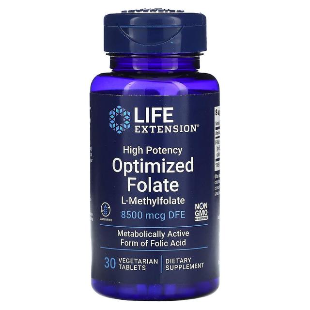 Life Extension, High Potency Optimized Folate, 8,500 mcg DFE, 30 Vegetarian Tablets on Productcaster.