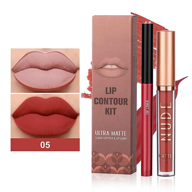 2pcs Lip Glaze Lip Liner Set Long Lasting Non-stick Cup Lip Gloss Wateproof No Fading Lip Makeup 05 on Productcaster.