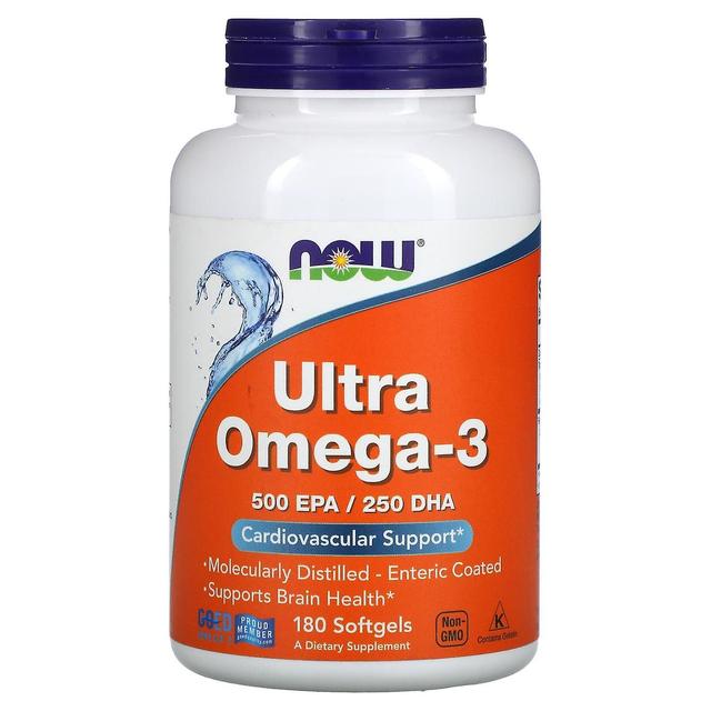 NOW Foods NU livsmedel, Ultra Omega-3, 500 EPA / 250 DHA, 180 Enteric Belagda Softgels on Productcaster.