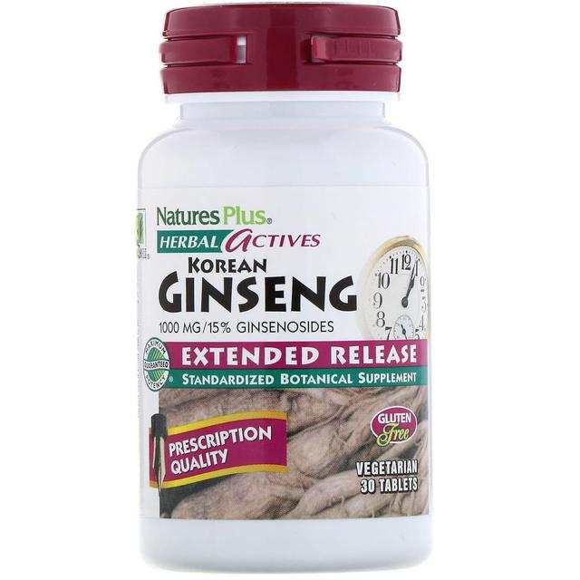 Nature's Plus, Herbal Actives, Korean Ginseng, Extended Release, 1,000 mg, 30 Ve on Productcaster.