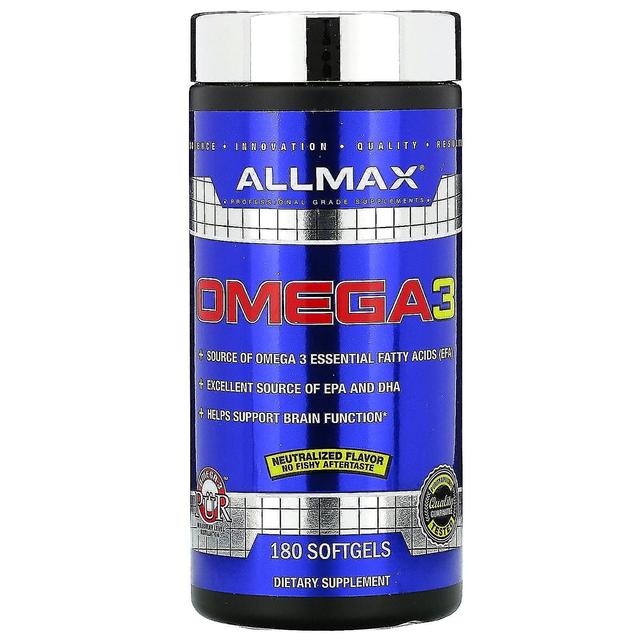 ALLMAX, omega-3, ultrapuhdas kylmän veden kalaöljytiiviste, 180 pehmeää geeliä on Productcaster.