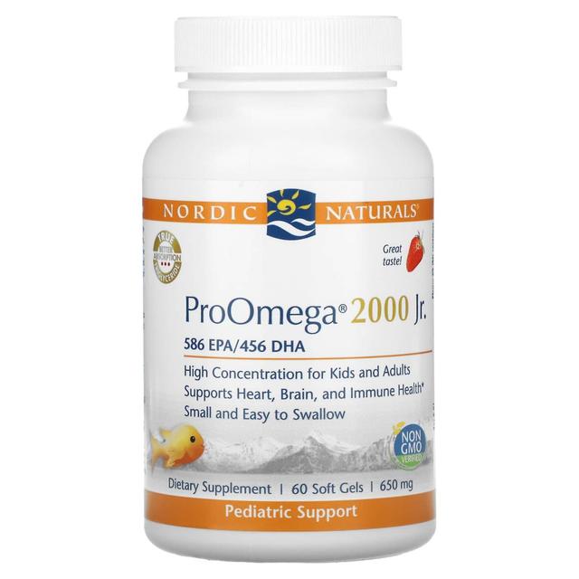 Nordic Naturals, ProOmega 2000 Jr., Fragola, 650 mg, 60 Gel Morbidi on Productcaster.