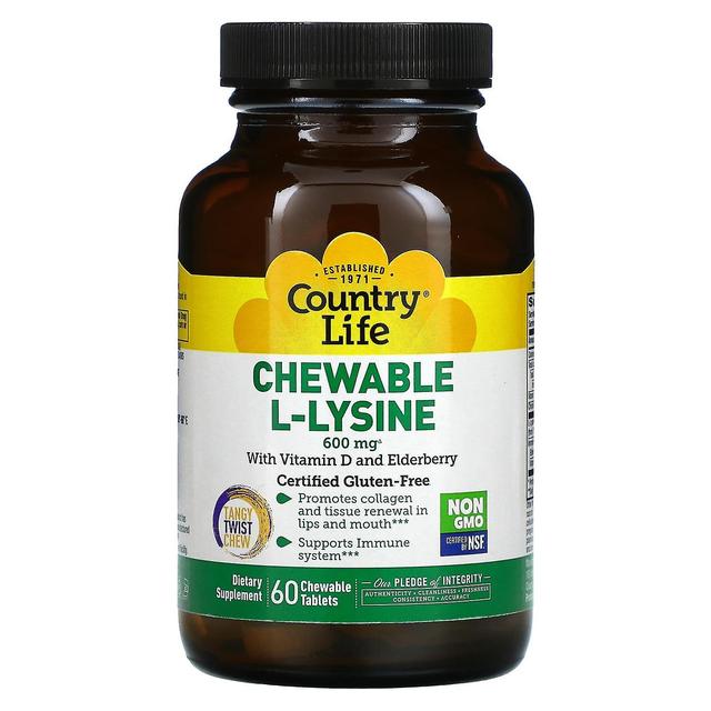 Country Life, Chewable L-Lysine with Vitamin D and Elderberry, 300 mg, 60 Chewable Tablets on Productcaster.