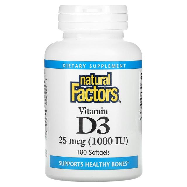 Natural Factors Naturlige faktorer, D3-vitamin, 25 mcg (1.000 IE), 180 Softgels on Productcaster.