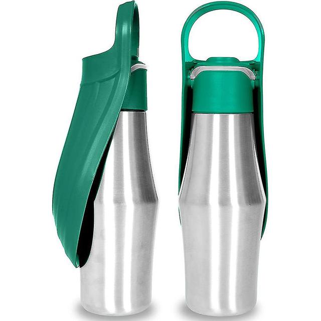 Stainless Steel Dog Water Bottle Portable Pet Water Dispenser With Foldable Bowl For Outdoor dark green on Productcaster.