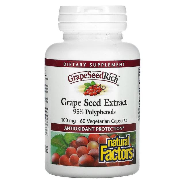 Natural Factors Fatores Naturais, GrapeSeedRich, Extrato de Semente de Uva, 100 mg, 60 Cápsulas Vegetarianas on Productcaster.