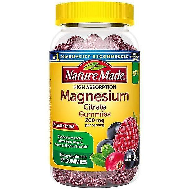 Nature made high absorption magnesium citrate 200mg gummies, 64 count to support muscle relaxation, heart, nerve, and bone health on Productcaster.