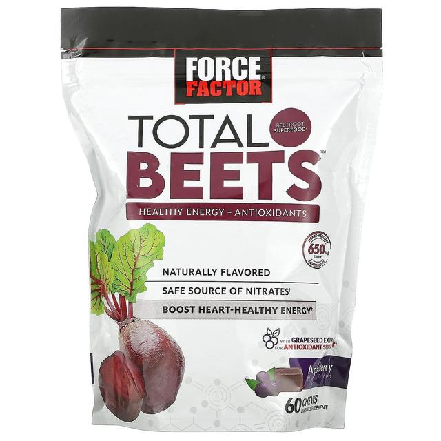 Force Factor Fator de Força, Beterraba Total, Energia Saudável + Antioxidantes, Açaí, 325 mg, 60 Mastigações on Productcaster.