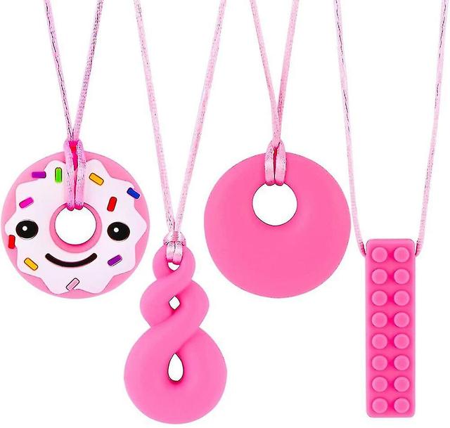 4pcs Sensory Chew Necklace Kids Chewing Chewelry Autism Adhd Biting Sensory Toys Pink on Productcaster.