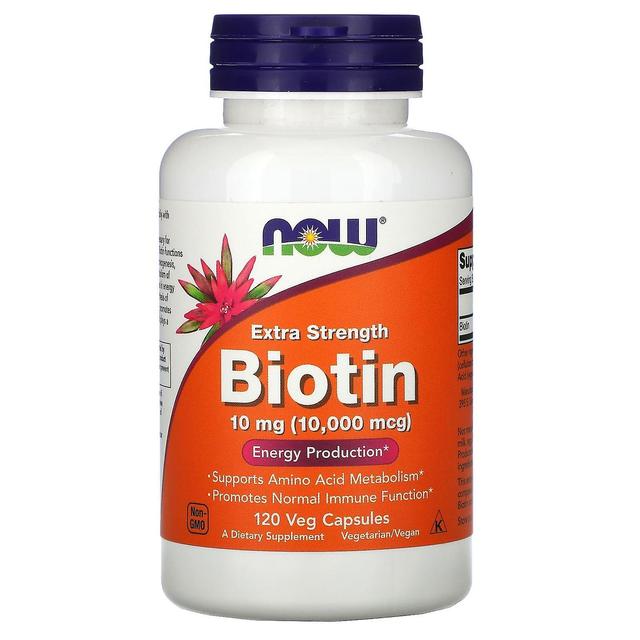 NOW Foods, Extra Strength Biotin, 10 mg (10,000 mcg), 120 kasviskapselia on Productcaster.