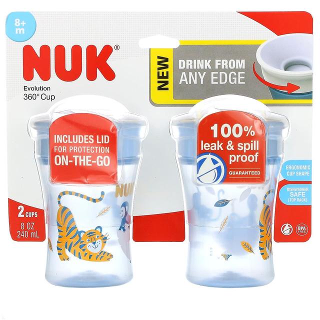 NUK, Evolution 360 Cup, 8 + miesięcy, niebieski, 2 filiżanki, 8 uncji (240 ml) każdy on Productcaster.