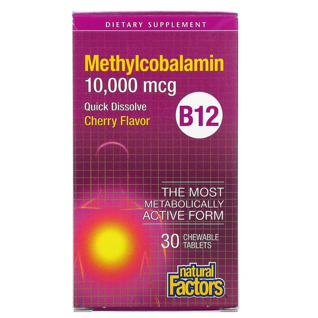 Natural Factors, B12 Methylcobalamin, Cherry, 10,000 mcg, 30 Chewable Tablets on Productcaster.