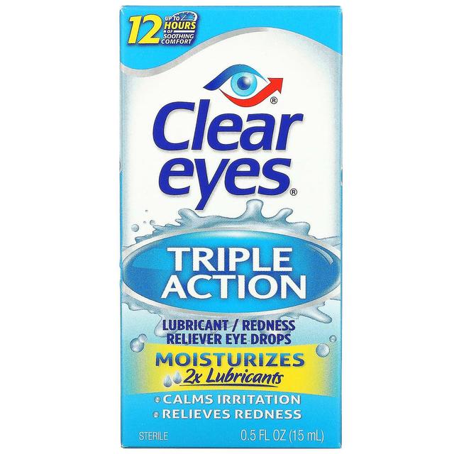 Clear Eyes Olhos Claros, Tripla Ação, Colírios Lubrificantes/Aliviadores de Vermelhidão, 0,5 fl oz (15 ml) on Productcaster.