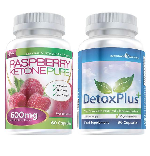 Evolution Slimming Hallon keton Pure 600 mg och DetoxPlus rengöra Combo Pack - 2 månaders leverans - fett brännare och kolon rengöra - Evolution ba... on Productcaster.