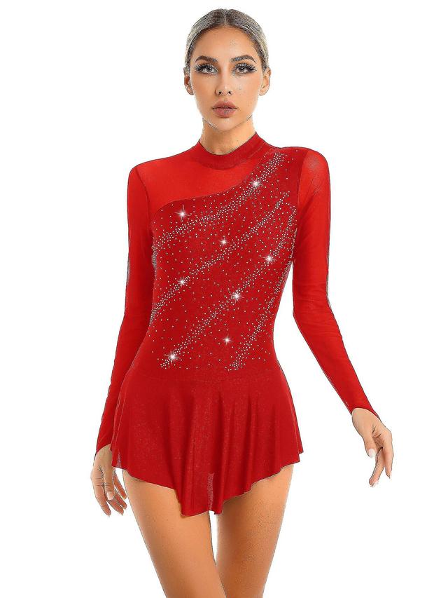 Wpxg Robe De Patinage Sur Glace Avec Biscuits Pour Femme, Justaucorps Manches Longues, Maille Pissure, Comptition, Costume De Danse Red M on Productcaster.