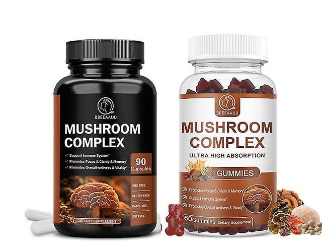 Ultra hoge absorptie paddestoel gummies leeuwen manen zwarte schimmel en Reishi complex hersenen tonifying en geheugen booster 2bottle on Productcaster.