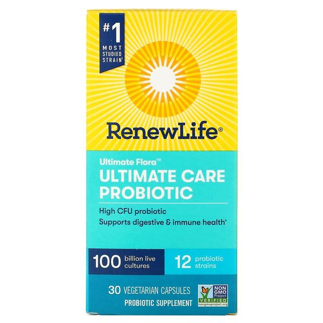 Renew Life Uudista elämä, Ultimate Flora, Ultimate Care Probiootti, 100 miljardia elävää kulttuuria, 30 kasvissyöjäkapsulia on Productcaster.