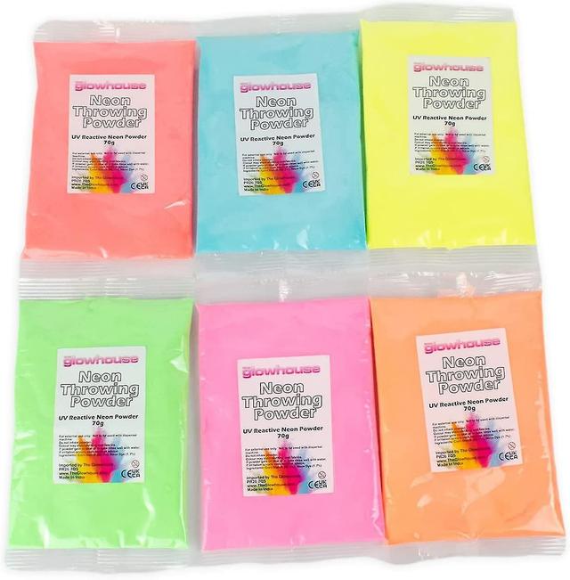 Paquete de 6 sobres de polvo UV de neón de 100 g para Holi on Productcaster.