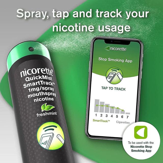 Nicorette QuickMist SmartTrack 1mg Mouth Spray Nicotine Freshmint 2 x 150 Spray on Productcaster.