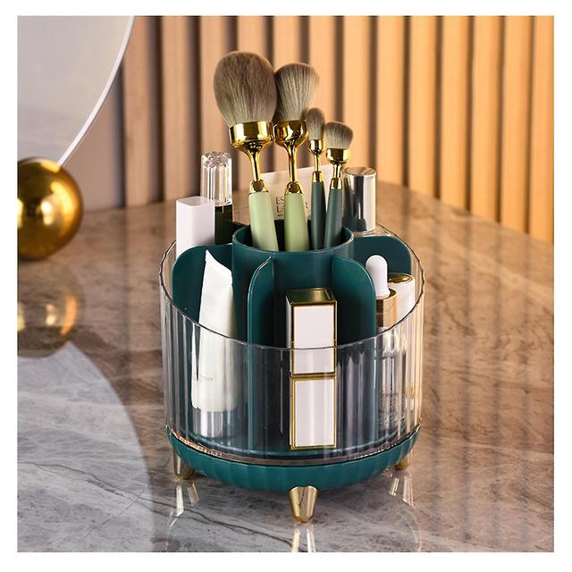 360 Rotating Makeup Brush Holder Desktop Cosmetic Lipstick Storage Box For Home Orange on Productcaster.