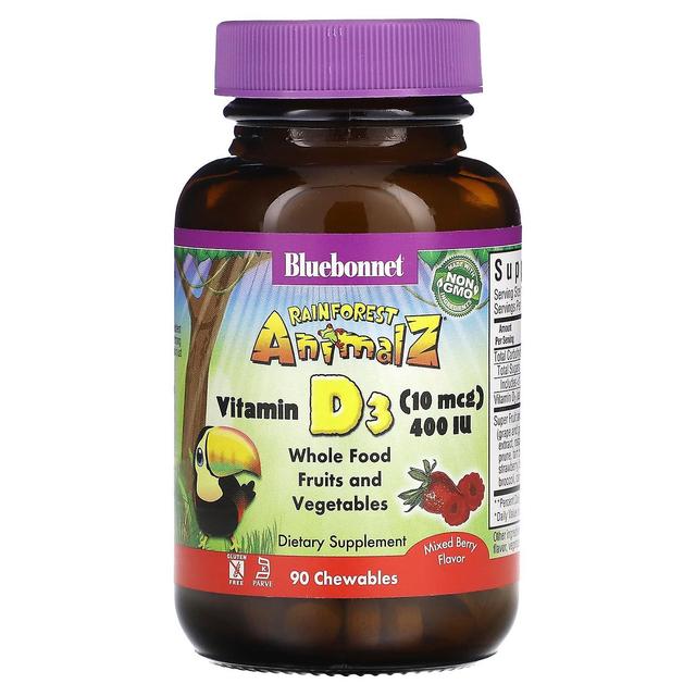 Bluebonnet Nutrition, Rainforest Animalz, Vitamine D3, Gemengde Bes, 400 IE, 90 Chewables on Productcaster.