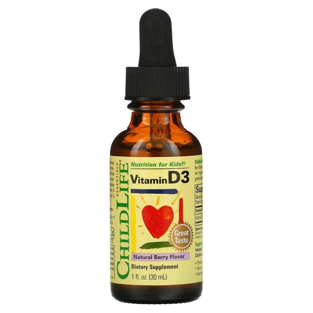 ChildLife, D3-vitamiini, luonnonmarja, 1 fl oz (30 ml) on Productcaster.