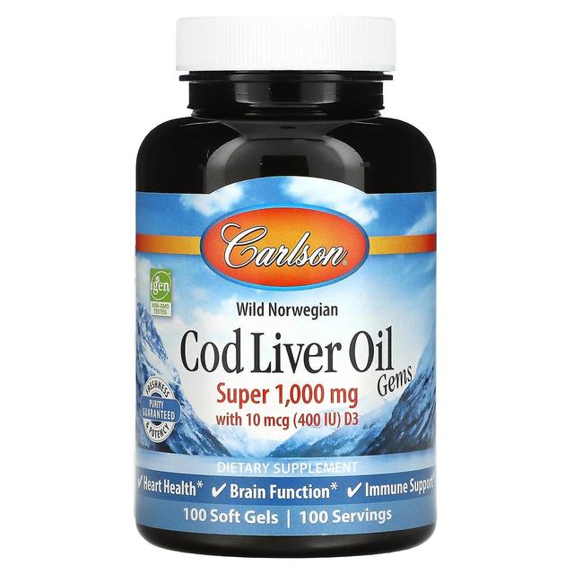 Carlson, Wild Norwegian, Cod Liver Oil Gems, 1,000 mg, 100 Soft Gels on Productcaster.