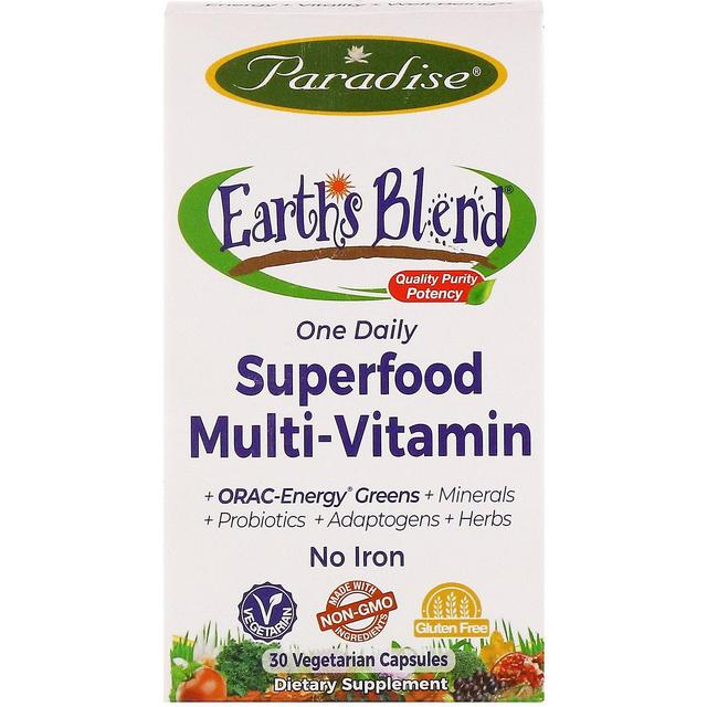 Paradise Herbs, Earth's Blend, One Daily Superfood Multi-Vitamin, No Iron, 30 Ve on Productcaster.