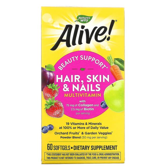 Nature's Way, Alive! Hair, Skin & Nails Multi-Vitamin, Strawberry, 60 Softgels on Productcaster.