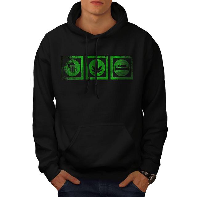 Beer Weed Sleep Funy Men BlackHoodie | Wellcoda Black X-Large on Productcaster.