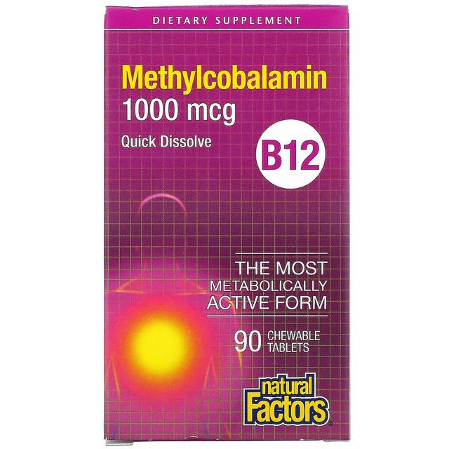 Natural Factors Fatores naturais, B12, Metilcobalamina, 1.000 mcg, 90 comprimidos mastigáveis on Productcaster.