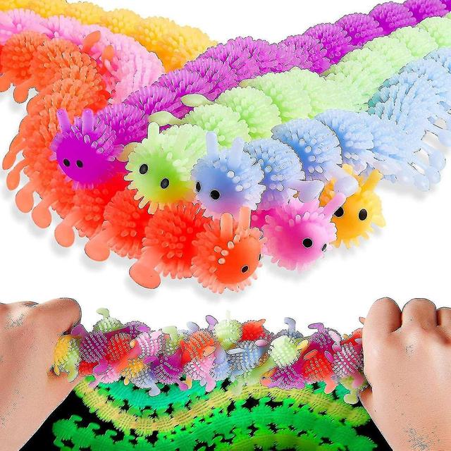 6 Pieces Luminous Caterpillars Sensory Toy For Anxiety, Stress Relief Fuzzy Stretchy Worm on Productcaster.