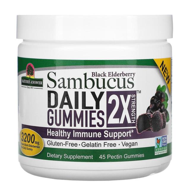 Nature's Answer Naturens svar, Sort hyldebær Sambucus Daily Gummies, 2X styrke, 3.200 mg, 45 pektin gummier on Productcaster.