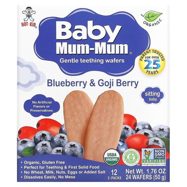 Hot Kid, Baby Mum-Mum, Gentle Teething Wafers, Blueberry & Goji Berry, 12 Packs, 2 Wafers Each on Productcaster.