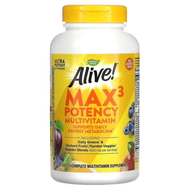 Nature's Way, Alive! Max3 Potenz Multivitamin, ohne Eisenzusatz, 180 Tabletten on Productcaster.