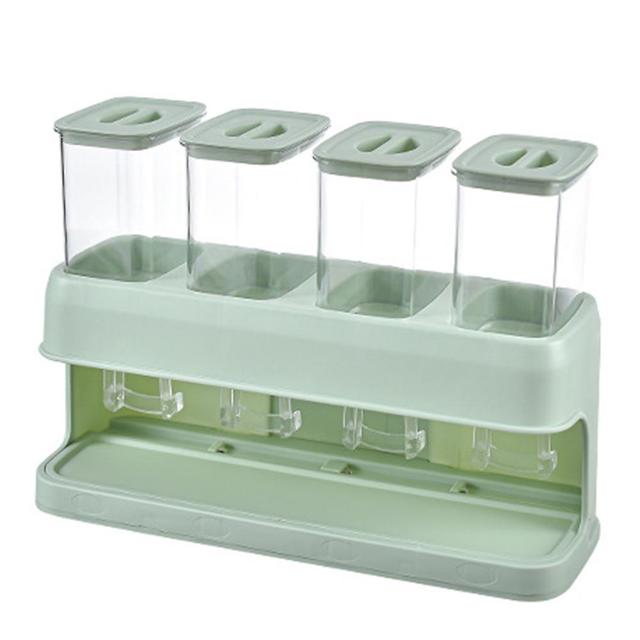 500ml Seasoning Box Set 4 In 1 Seasoning Container Dust Sealed Seasoning Box Light Shirt Green on Productcaster.