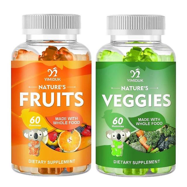 Visgaler Natural Fruit And Veggie Gummies Vitamins & Minerals 100% Whole Natural Balance Energy Levels Anti-aging Improving Immunity 2 Bottles on Productcaster.