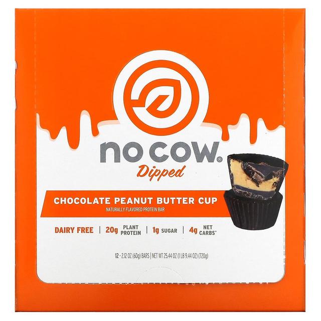 No Cow, Protein Bar, Chocolate Peanut Butter Cup, 12 Bars, 2.12 oz (60 g) Each on Productcaster.